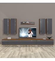 Decoraktiv Eko 8d Mdf Krom Ayaklı Tv Ünitesi Tv Sehpası (Antrasit - Ceviz)