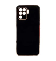 Oppo Reno 5 Lite Kılıf Kenarları Gold Kamera Korumalı Renkli Pastel Silikon Açık Yeşil BARK (Siyah)