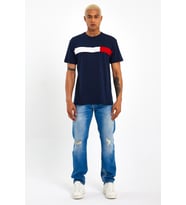 Erkek  Bisiklet Yaka Regular Fit Garnili  Tişort SPR23TS301 (Lacivert)