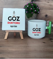 Göz Doktoru Hediye Seti Kupa Bardak T Kulplu ve Dekoratif Taş Tıp Bayramı Hediyesi (Model 8)