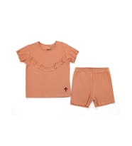 KD43027 Kaşkorse Fırfırlı Tişört Şort Takım (Camel)