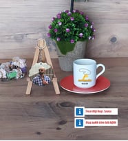 Antrenör Türk Kahvesi Fincanı Ahşap Altlıklı ve Fotoğraflı Ahşap Anahtarlık Hediye (Model 8)