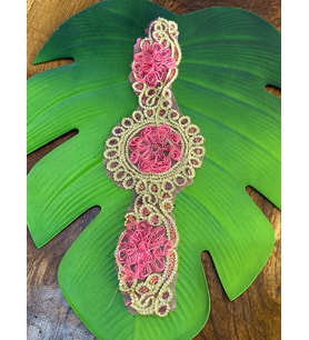 37X12 CM PUL PAYET İŞLEME APLİKE DİKİŞ GİYİM AKSESUARI ARMA (Pembe)