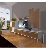 Decoraktiv Eko 6 Mdf Std Krom Ayaklı Tv Ünitesi Tv Sehpası (Beyaz - Ceviz)