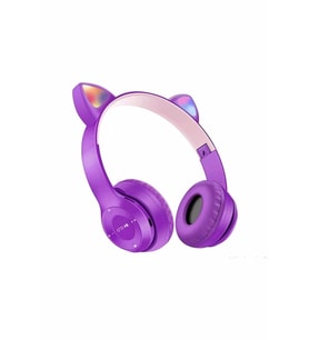 Pazariz P47m Kart Girişli Led Işıklı Kablosuz Bluetooth Kedi Kulaklık 5.0v (Mor)