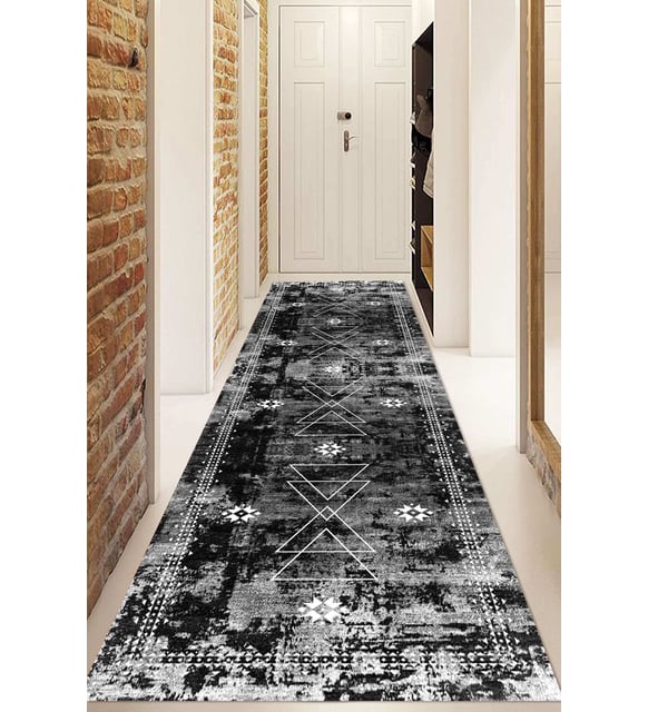Dijital Baskılı Kaymaz Taban Yıkanabilir Modern Yolluk Ve Koridor Halısı NDU-SD-1030 (Siyah)