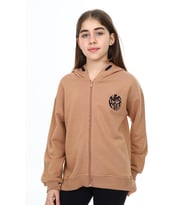 Toontoy Kız Çocuk Nakışlı Hırka (Kahverengi)