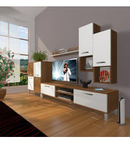 Decoraktiv Eko 6DA Mdf Dvd Krom Ayaklı Tv Ünitesi Tv Sehpası (Beyaz - Kahverengi)