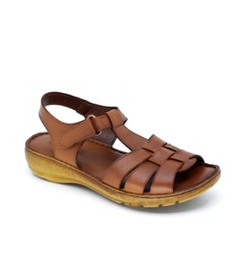 Trendyshose 19S-860 ZN Hakiki Deri Çırtlı Anatomic Confort Günlük Sandalet (Taba)