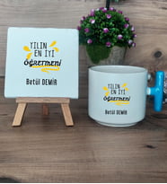 Yılın En İyi Öğretmeni Hediye Seti Kupa Bardak T Kulplu ve Dekoratif Taş Öğretmenler Günü Hediyesi (Model 3)