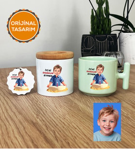 Kişiye Özel Karikatürlü Erkek Çocuğa Hediye Hediye Seti Pastel T Kupa, Kalemlik, Anahtarlık Erkek Çocuk Hediyeleri (Yeşil)