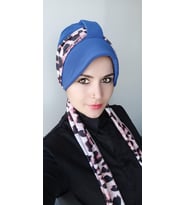 Kadın Tesettür Leopar Atkı Bone (Mavi)