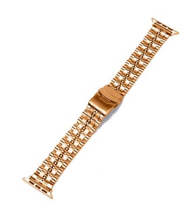 Apple Watch 10/11 42mm-38/40/41mm Kordon Şeritli Bakla Metal Kordon 54 2/3/4/5/6 (Rose)
