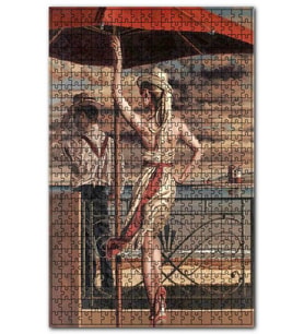 Cakapuzzle Şemsiye Altında Kadın ve Adam Puzzle Yapboz MDF (Ahşap) (500 Parça)