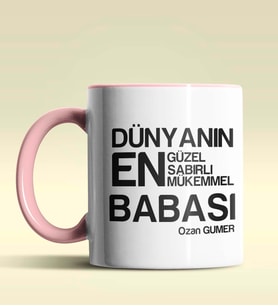 Kişiye Özel Dünyanın En En En Babası 2 Temalı Siyah Kupa Bardak (Pembe)
