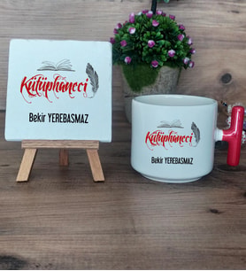 Kütüphaneci Hediye Seti Kupa Bardak T Kulplu ve Dekoratif Taş Kütüphaneciye Hediye (Model 1)
