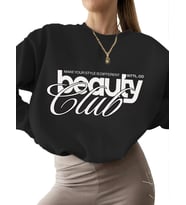kalın Sweatshirt Sweatshirt Güzellik kulübü Baskılı bisiklet yaka unisex 3 iplik şardonlu erkek Bej (Siyah)