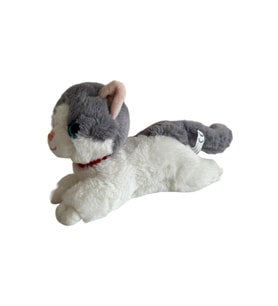 Sesli Yatan Miyavlayan 25 cm Peluş Kedi Oyuncak (Gri)