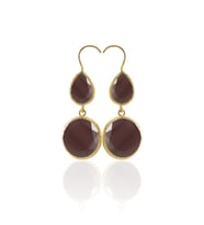 Kadir Jewellery 22 Ayar Altın Kaplama Kadın Taşlı Küpe -El İşçiliği Ve Hipoalerjenik Küpe (Bordo)