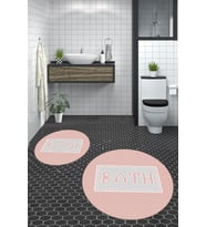 EVDEYA Dijital Mozaik Desen Bath Yazılı İkili Yuvarlak Banyo Paspası Klozet Takımı, YKLOZET-7-KAHVE, (Pembe)