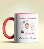 Kişiye Özel Müşteri Hizmetleri Tasarımlı Turuncu Kupa Bardak (Kırmızı)