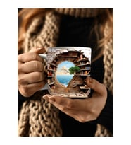 Kitaplık Kütüphane Baskılı 3D Tasarım Seramik Kupa Mug - Hediyelik Kupa Bardak (18)