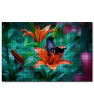 Cakapuzzle Truncu Lilyum Çiçeği Ve Mavi Kelebek Görseli  Puzzle Yapboz MDF (Ahşap) (255 Parça)