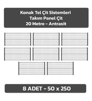 KONAK TEL ÇİT SİSTEMLERİ 8 ADET TAKIM PANEL ÇİT 50 X 250 CM (8 ADET 50X250 PANEL ÇİT VE 8 ADET PANEL ÇİT DİREĞİ) (Antrasit)