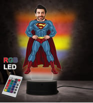 Doğum Günü Hediyesi,Sevgiliye Hediye, Kişiye Özel Fotoğraflı Süperman Karikatür 3D Led Lamba (RGB)
