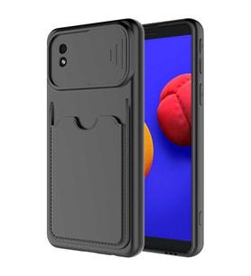 Galaxy A01 Core Kılıf Zore Kartix Kartlık Bölmeli Kılıf (Siyah)