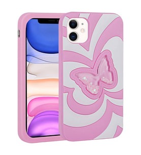 Apple iPhone 11 Kılıf Sıvılı Simli Kelebekli Tasarım Vodena Kılıf (Pembe)