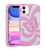 Apple iPhone 11 Kılıf Sıvılı Simli Kelebekli Tasarım Vodena Kılıf (Pembe)