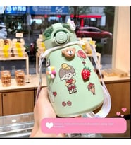 500ml Büyük Kapasiteli Paslanmaz Çelik Taşınabilir Lcd Göstergeli Sticker Termos (Yeşil)