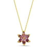 925 Ayar Gümüş Mor Lotus Çiçeği Kolye - N165701 (Altın)