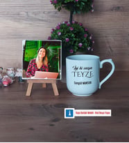 Teyzeye Doğum Günü Hediyesi Fotoğraflı Dekoratif Taş, Kupa Bardak Beyaz Hediye (Model 5)