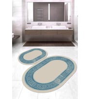 Dijital Baskılı Kaymaz Taban Yıkanabilir Oval 2'li Klozet Takımı Banyo Paspası NOKZ-HY-1273 (Turkuaz)