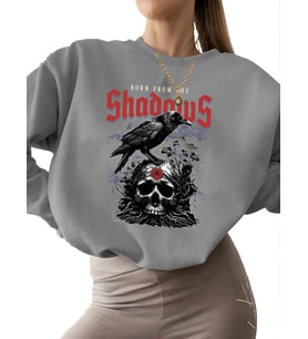 3 iplik şardonlu kalın erkek unisex Bej Gölgelerden doğmuş Baskılı bisiklet yaka Sweatshirt (Gri)