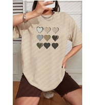 Unisex Kalp Baskılı T-shirt (Bej)