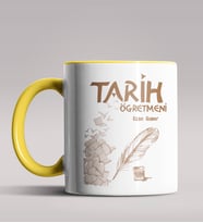 Kişiye Özel Tarih Öğretmeni Tasarımlı Siyah Renk Kupa Bardak 3 (Sarı)