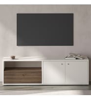 Pao Kapaklı Minimal TV Sehpası – 136 cm, Beyaz/Antik Ceviz (Beyaz - Kahverengi)