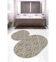 Dijital Baskılı Kaymaz Taban Yıkanabilir Oval 2'li Klozet Takımı Banyo Paspası NOKZ-HY-1053 (Gri)