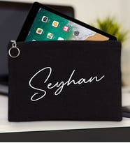 BK Gift Kişiye Özel İsimli-6 Tablet Çantası 30x21cm(12 Renk Seçeneği), Ipad Çantası, Baskılı Tablet Kılıfı (Siyah)