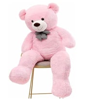 SOLE 160 cm Papyonlu Peluş Ayıcık- İthal Kumaş, Büyük BOY - % 100 YERLİ ÜRETİM (Pembe)