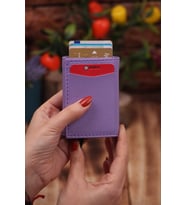 Suni Deri Unisex Mekanizmalı Vegan Deri Kartlık Cüzdan Portföy (Lila)
