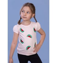 Toontoy Kız Çocuk Karpuz Nakışlı Tişört (Pudra)