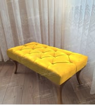 Kapitoneli Ayak Ucu Kapı Önü Antre Bench Puf Gold Ayak (100*45) (Sarı)
