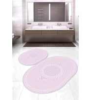 Dijital Baskılı Kaymaz Taban Yıkanabilir Oval 2'li Klozet Takımı Banyo Paspası NOKZ-HS-563 (Pembe)