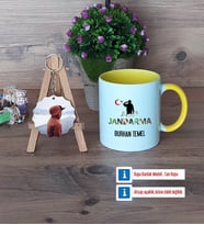 Jandarma Kupa Bardak Beyaz ve Fotoğraflı Ahşap Anahtarlık Hediye (Model 7)