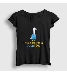 Presmono Kadın Beyaz Trust Me Ducktor Ördek Hediye Doktor T-Shirt 504651tt (Siyah)