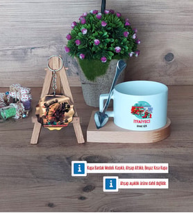 İtfaiyeci Kupa Bardak Beyaz ve Fotoğraflı Ahşap Anahtarlık Hediye (Model 8)